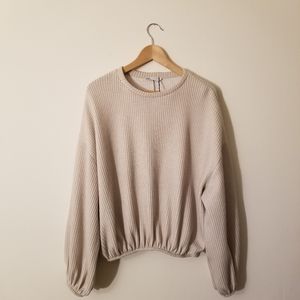 Zara Ribbed Sweatshirt NWT Cream Elastic Waist M